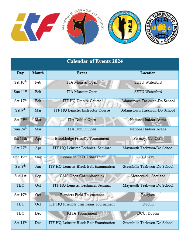 Calendar of Events 2024 Grand Master Douglas TaekwonDo Schools